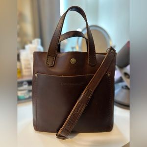 PREMIUM Portland Leather Mini Crossbody Tote-Cognac